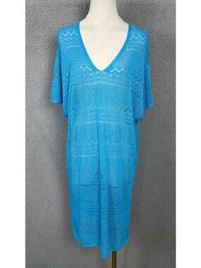 EANUER Women's Swimming Cover Ups Crochet  Loose V-Neck Blue Size 2XL NWT's.